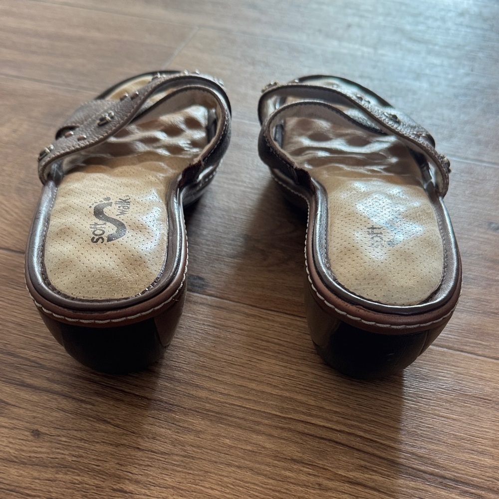 SoftWalk Brown Crisscross Studded Slide Sandals - Picture 2 of 6